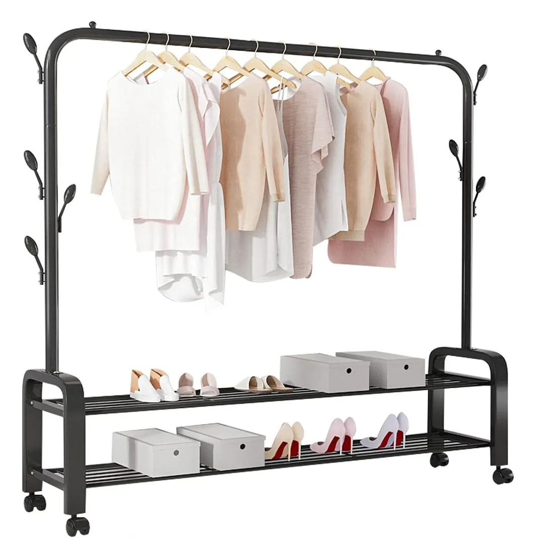 Portable Clothes Coat Garment Hanging Rack Shoe Storage Shelf Organizer Hanger