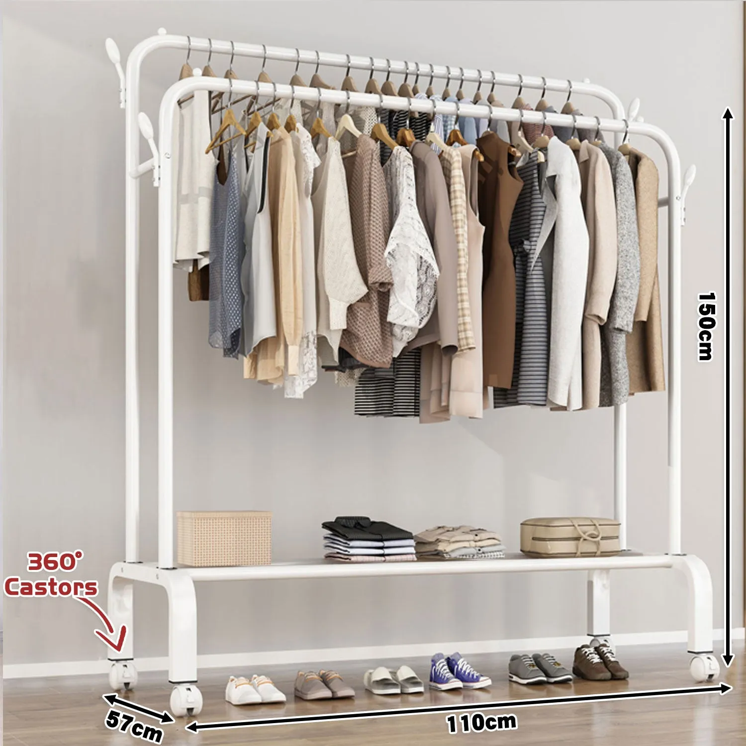 Portable Clothes Coat Garment Hanging Rack Shoe Storage Shelf Organizer Hanger