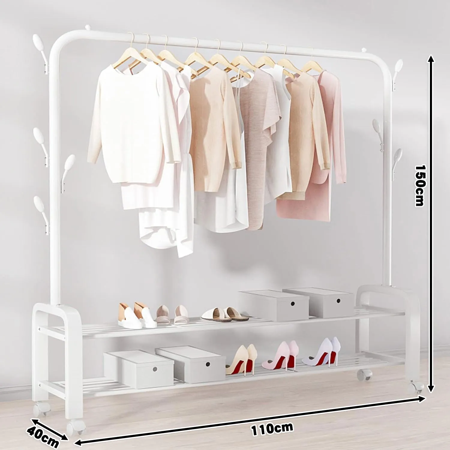 Portable Clothes Coat Garment Hanging Rack Shoe Storage Shelf Organizer Hanger