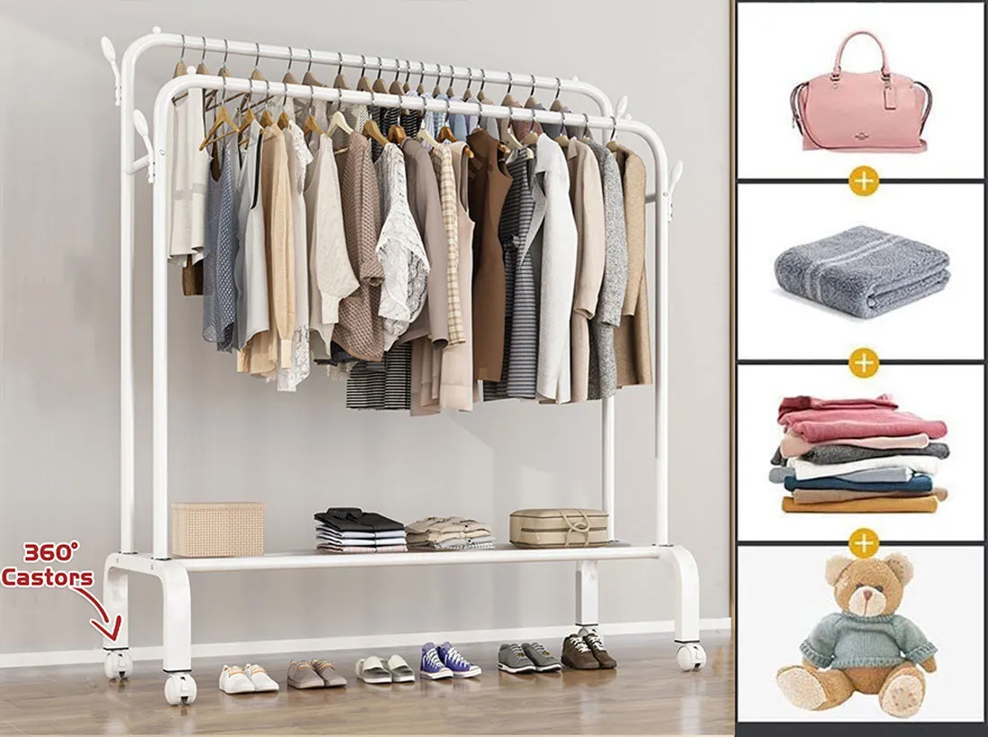 Portable Clothes Coat Garment Hanging Rack Shoe Storage Shelf Organizer Hanger