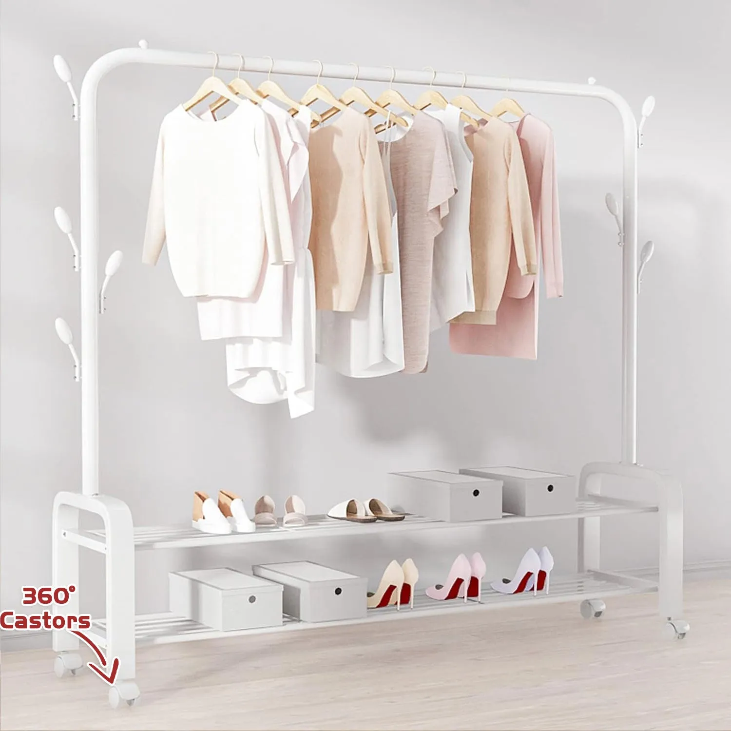 Portable Clothes Coat Garment Hanging Rack Shoe Storage Shelf Organizer Hanger