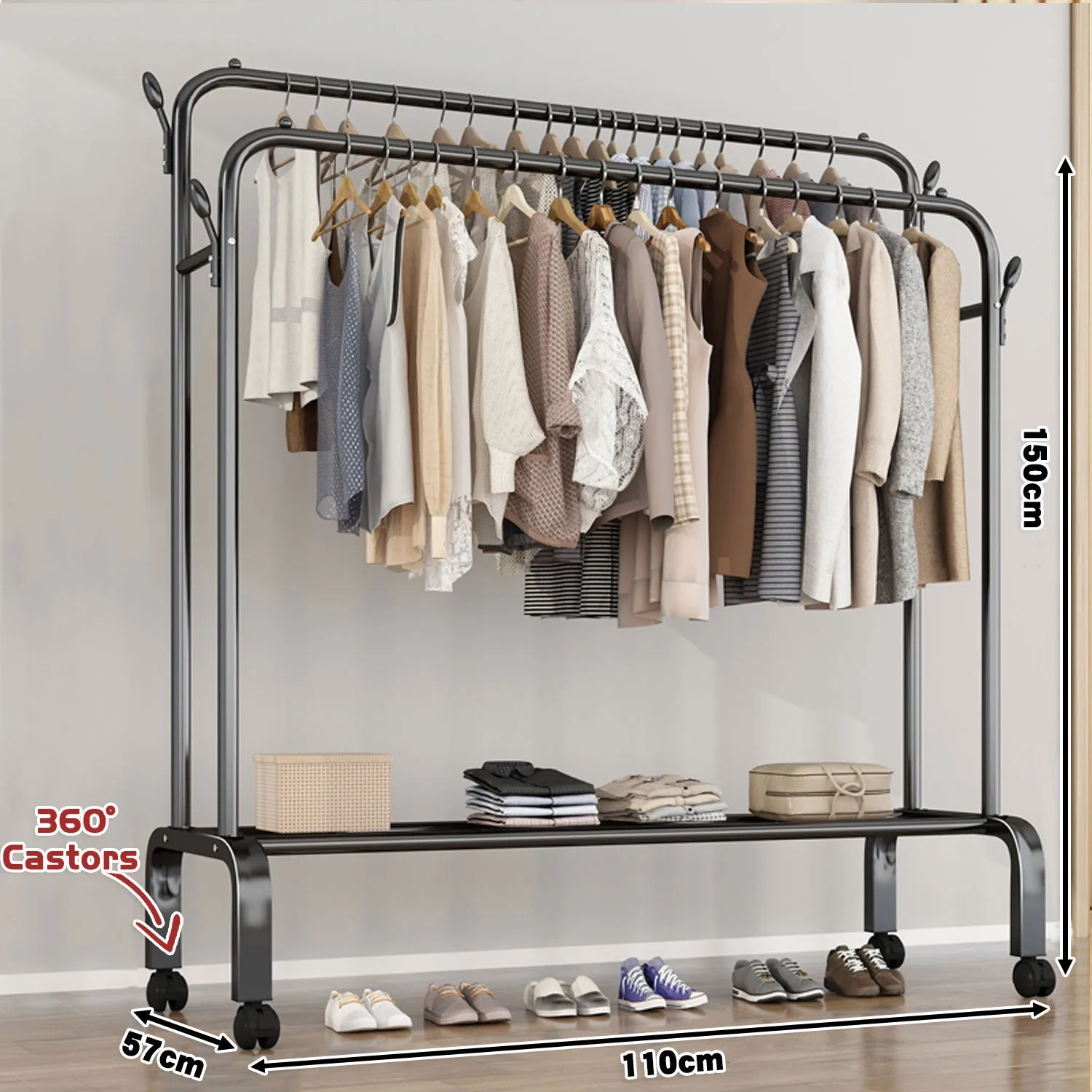 Portable Clothes Coat Garment Hanging Rack Shoe Storage Shelf Organizer Hanger