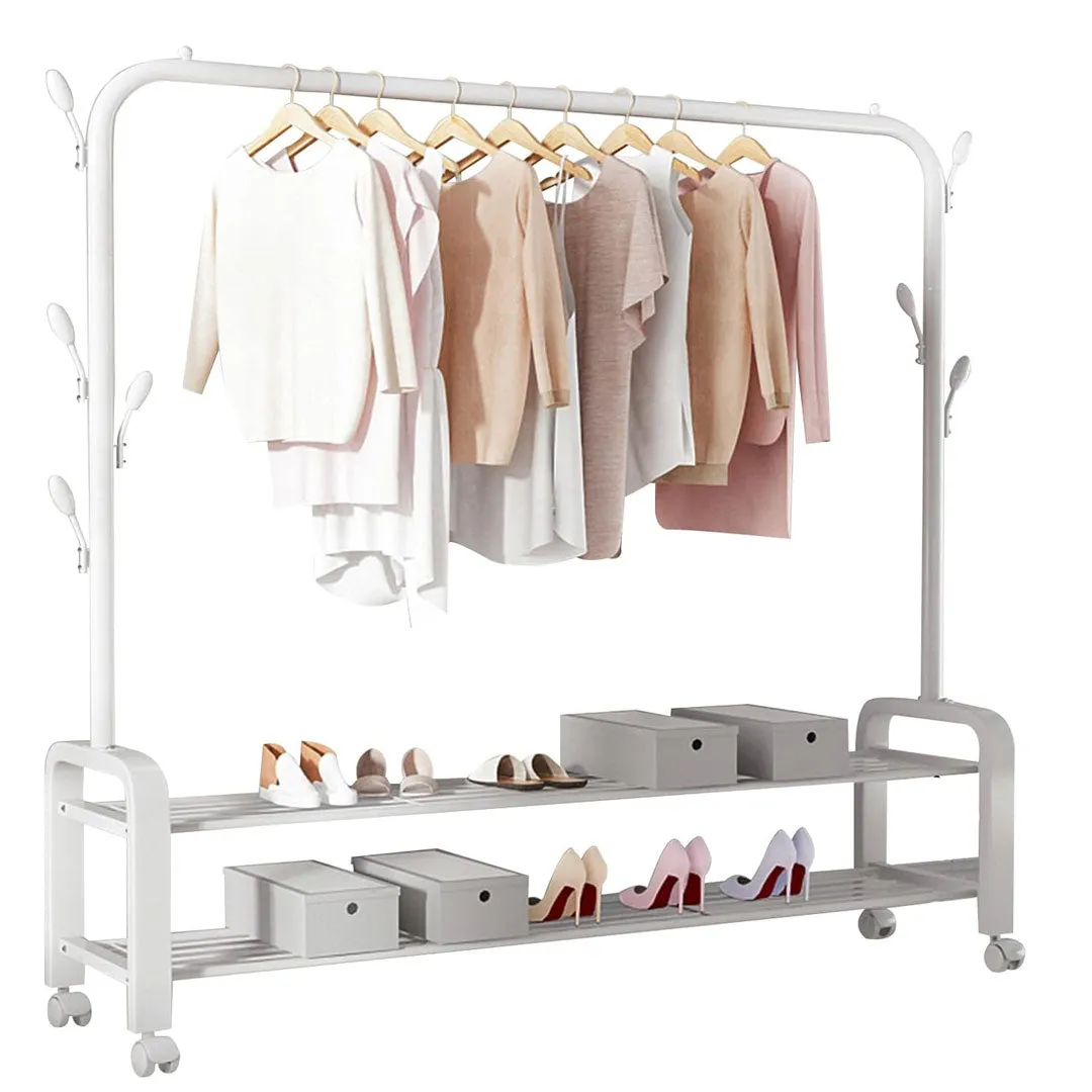 Portable Clothes Coat Garment Hanging Rack Shoe Storage Shelf Organizer Hanger