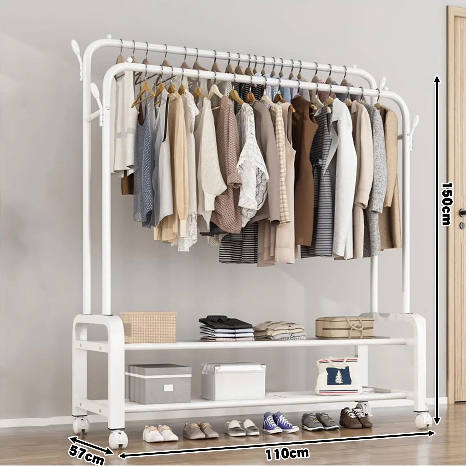 Portable Clothes Coat Garment Hanging Rack Shoe Storage Shelf Organizer Hanger