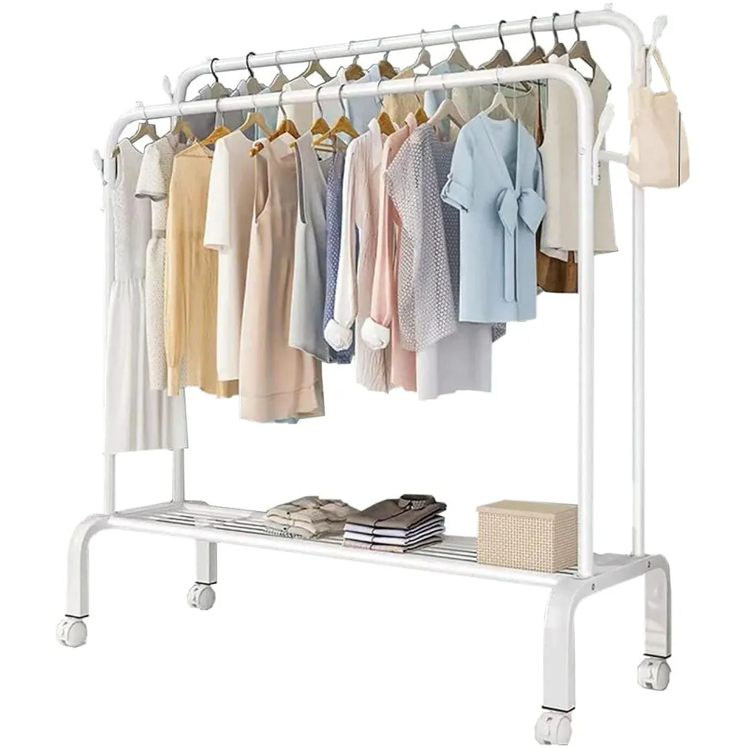 Portable Clothes Coat Garment Hanging Rack Shoe Storage Shelf Organizer Hanger