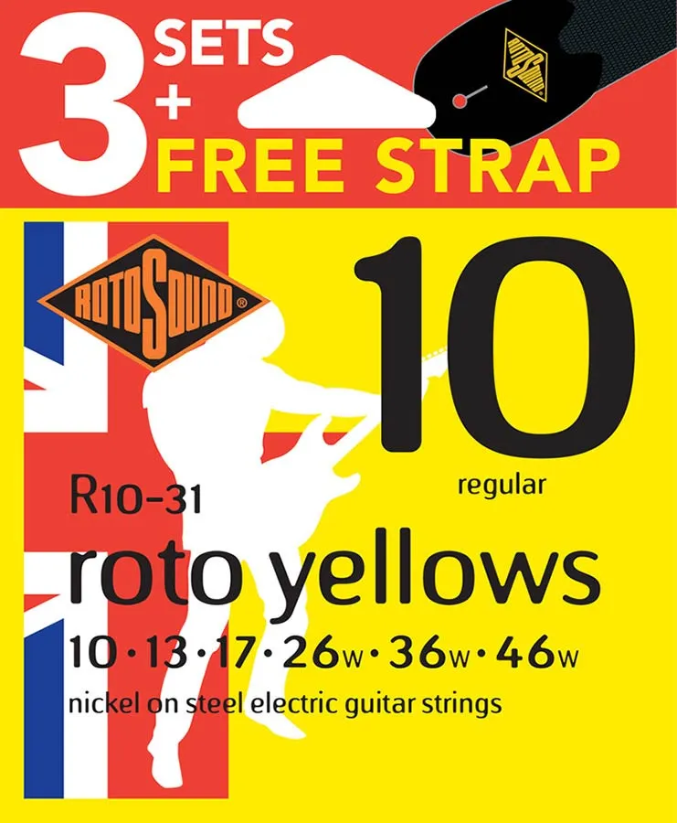 R10-31 Rotosound Roto 3-pack with free strap - 3 string sets electric nickel wound 10-46