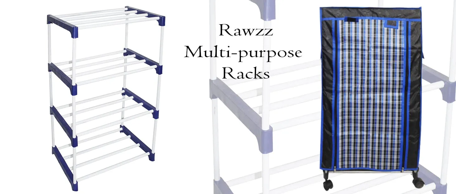 Rawzz 3 Layer Shoe Rack For Home Metal Plastic Rack with Wheels for Multipurpose Use Books, Clothes, Shoes etc. (Blue, 3 shelves)