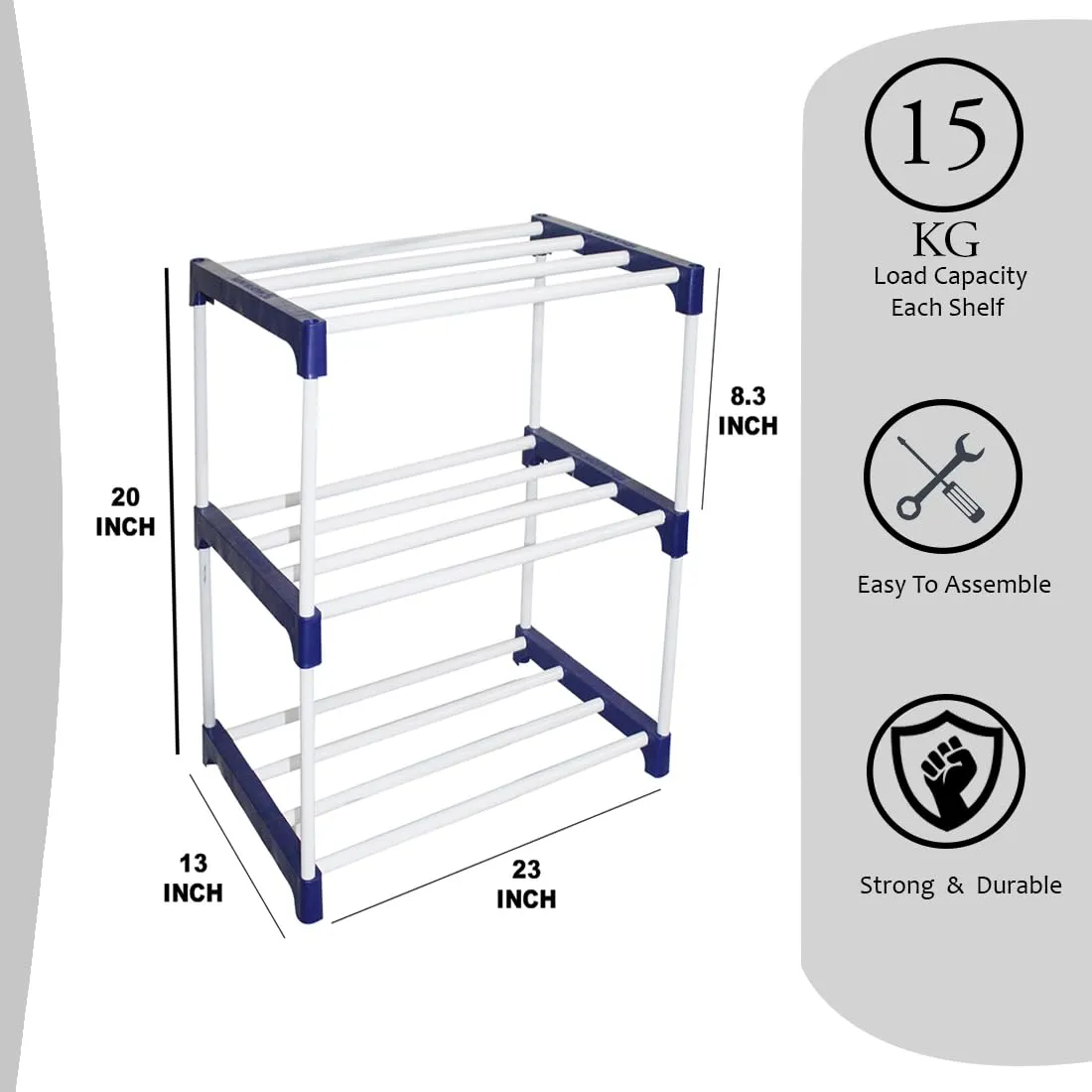 Rawzz 3 Layer Shoe Rack For Home Metal Plastic Rack with Wheels for Multipurpose Use Books, Clothes, Shoes etc. (Blue, 3 shelves)