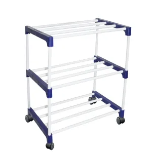 Rawzz 3 Layer Shoe Rack For Home Metal Plastic Rack with Wheels for Multipurpose Use Books, Clothes, Shoes etc. (Blue, 3 shelves)