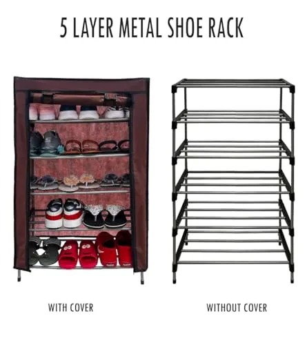 Raxon World Heavy Metal Shoe rack 5 Shelves Durable and Multipurpose Metal Shoe Rack For Home Shoe stand shelf