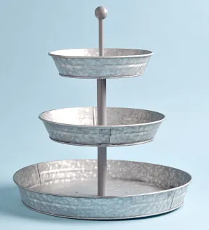 relaxed 3-Tier Rustic Vertical Kitchen Stand with Galvanized Metal Storage Trays 18 1/8"H 18 1/8"H