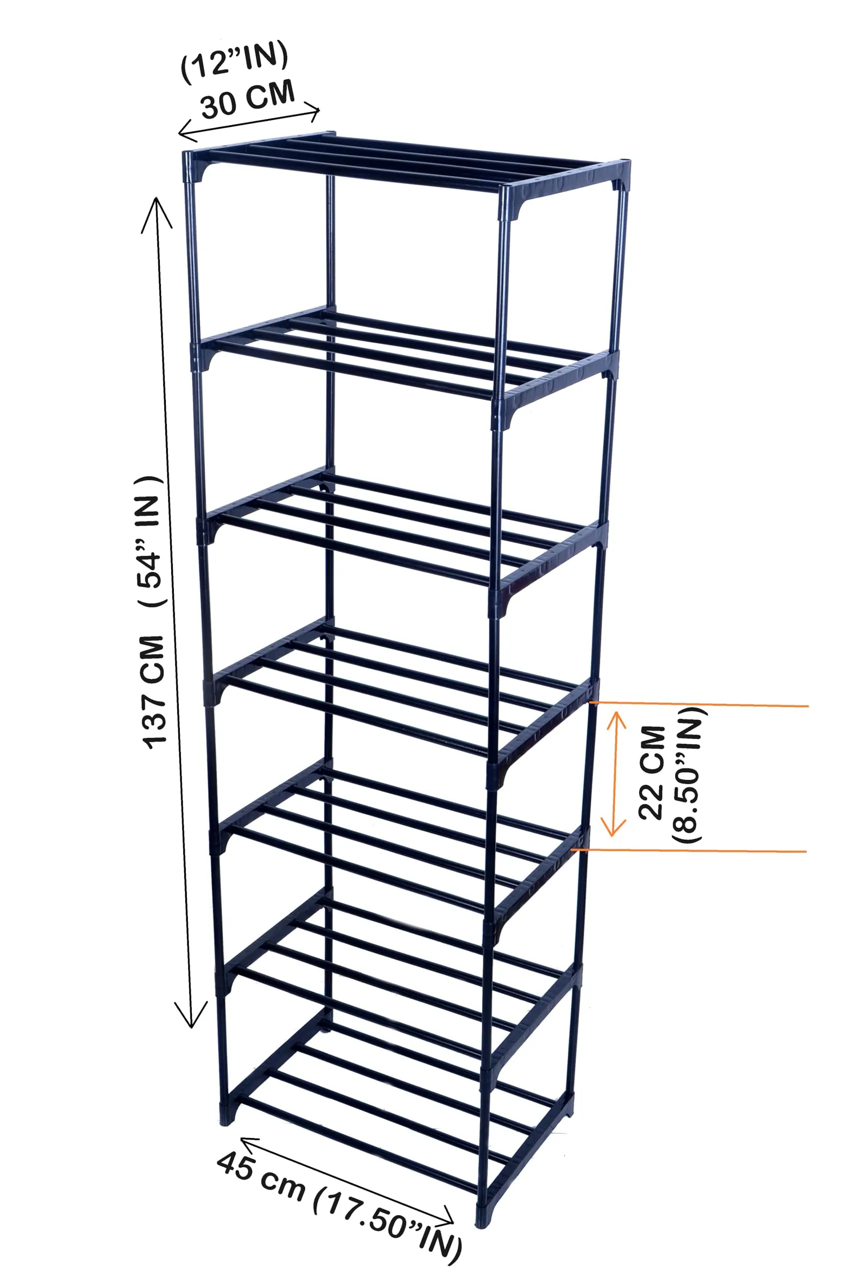 Reom Enterprise 7 Shelves Multi Purpose Heavy Duty Metal, Foldable Rack for, Book Shelf, Shoe Rack or Wardrobe