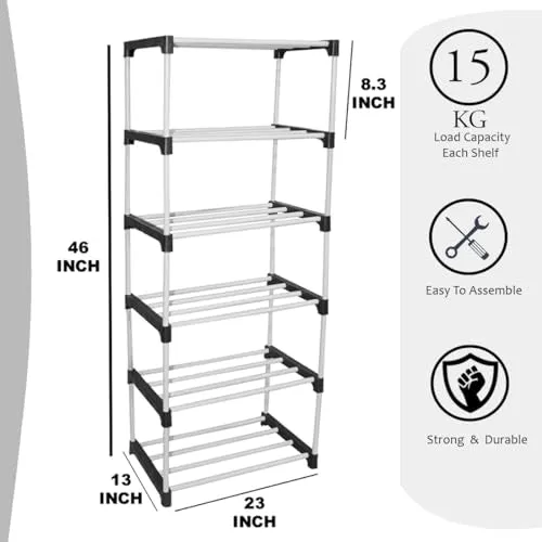 Shoe Rack for Home Metal Pipes, multiputpose Rack (with Wheels, 6 Layer)