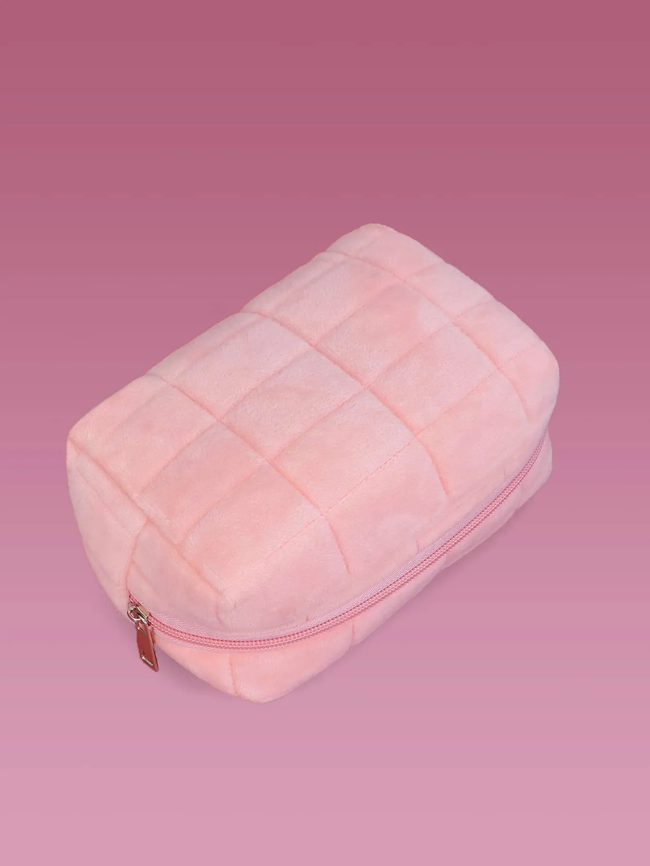 Soft Pink Plain Square Makeup Bag Cosmetic Organizer Toiletries Bag Makeup