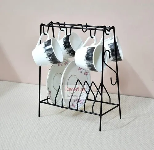 Space Saving Wrought Iron Cup and Saucer Stand Cup Holder