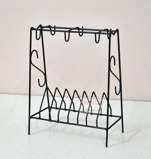 Space Saving Wrought Iron Cup and Saucer Stand Cup Holder