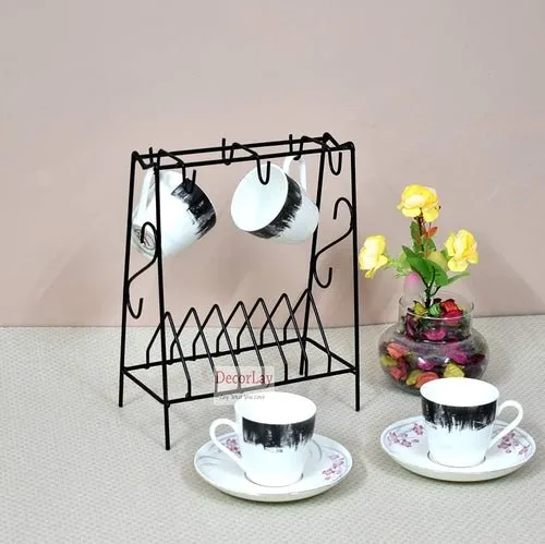 Space Saving Wrought Iron Cup and Saucer Stand Cup Holder