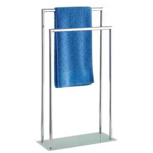 Style 2 Rail Freestanding Glass & Steel Towel Rack White