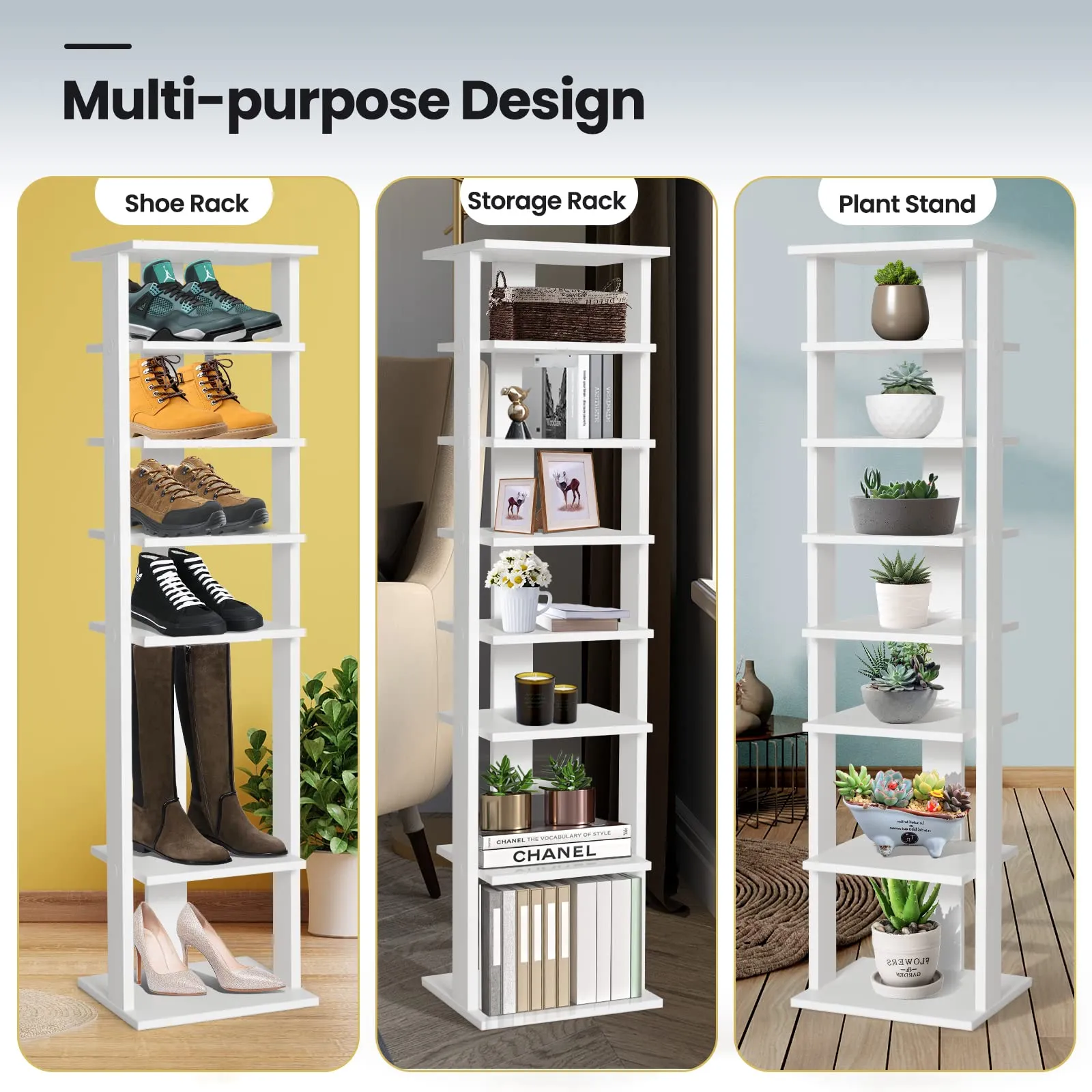 Tangkula 7 Tier Vertical Shoe Rack, Wooden Entryway Narrow Shoe Storage Stand