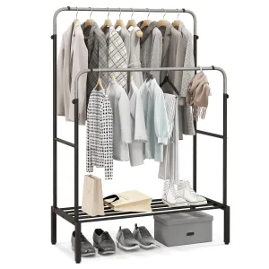 Tangkula Double Rod Clothes Garment Rack with Adjustable Heights (Black & Silver)