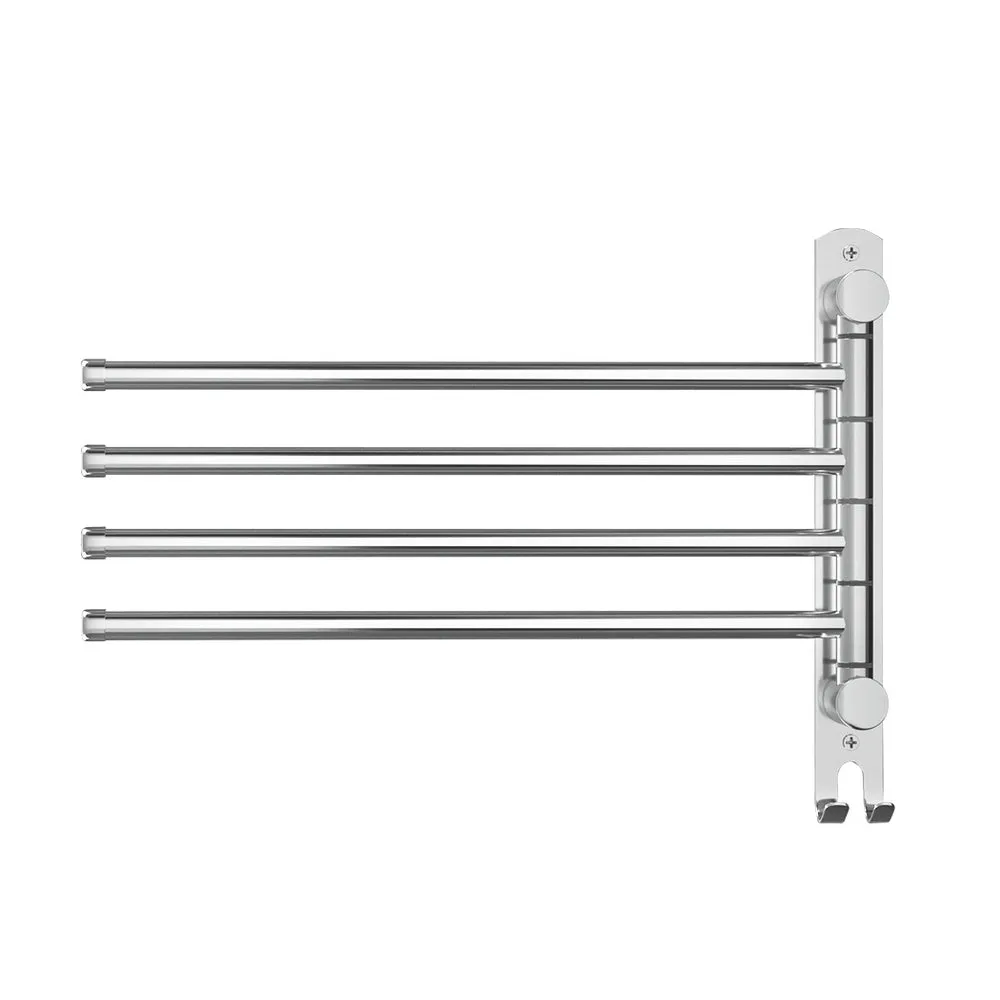 Towel Rail Rack Holder 4 Bars Wall Mounted Stainless Steel Swivel Hanging Hook