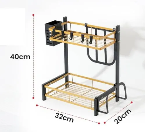 UMAI Trapezoidal Two-Layer Seasoning Rack | Wall Mounted Kitchen Storage Shelf Organizer for Spices and Other Kitchen Essentials | Space Saving Durable Seasoning Rack (Black Gold)