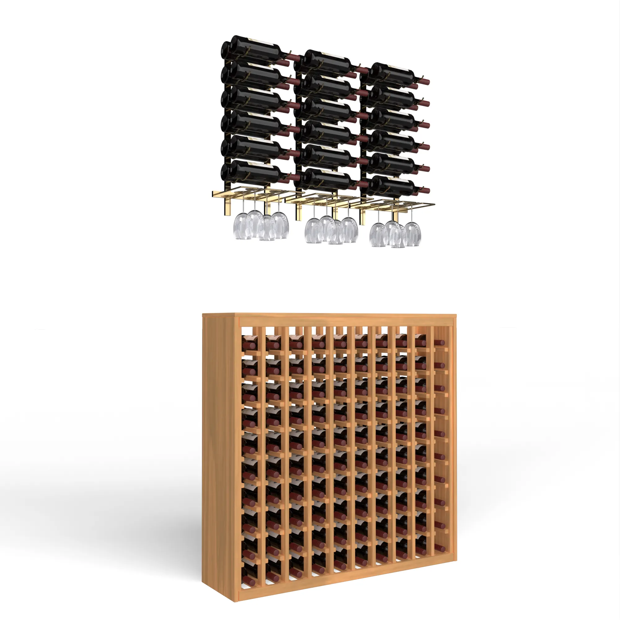 Wine Room Essentials Bundle - 100 Bottle Deluxe x W Series Racks in Golden Bronze Metal