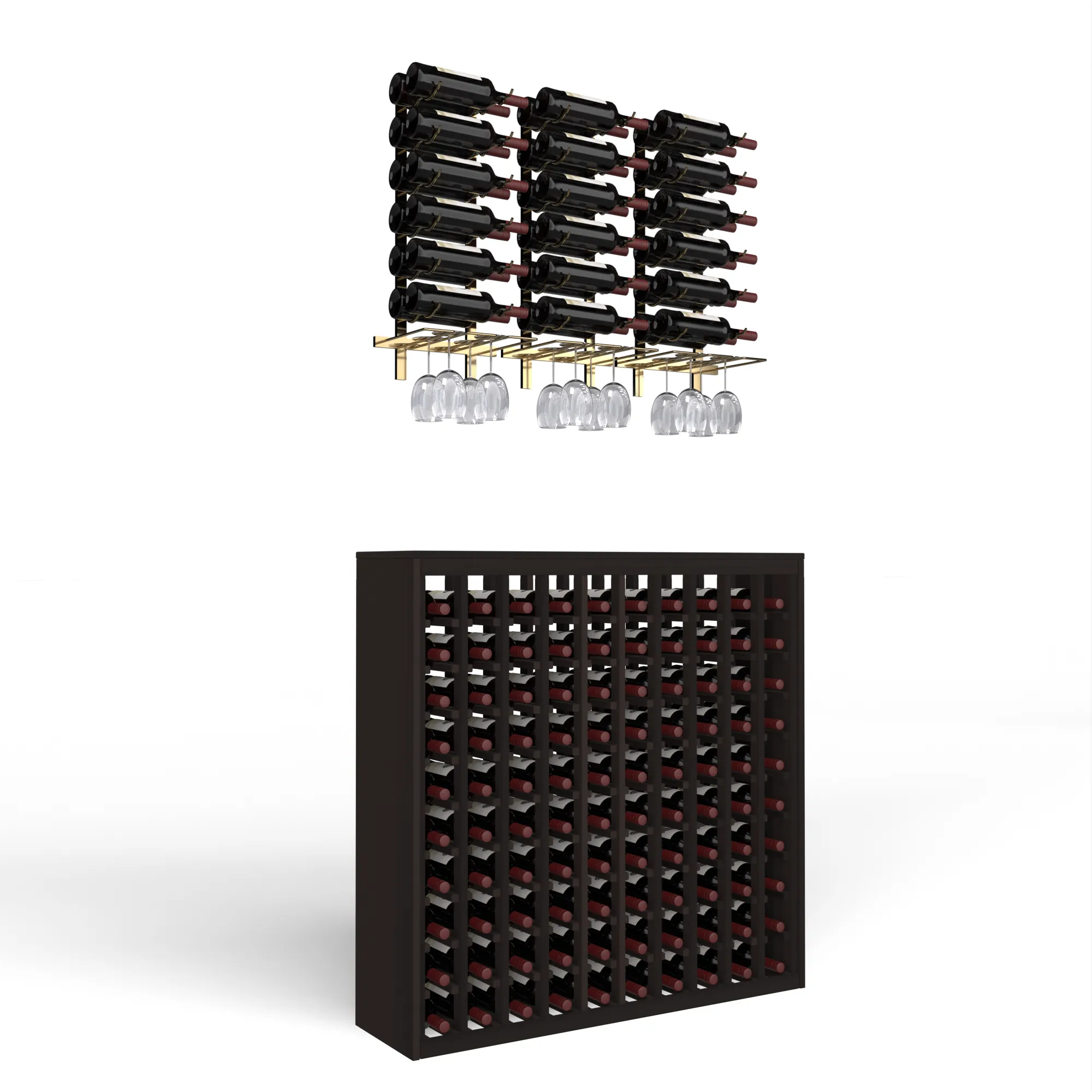 Wine Room Essentials Bundle - 100 Bottle Deluxe x W Series Racks in Golden Bronze Metal