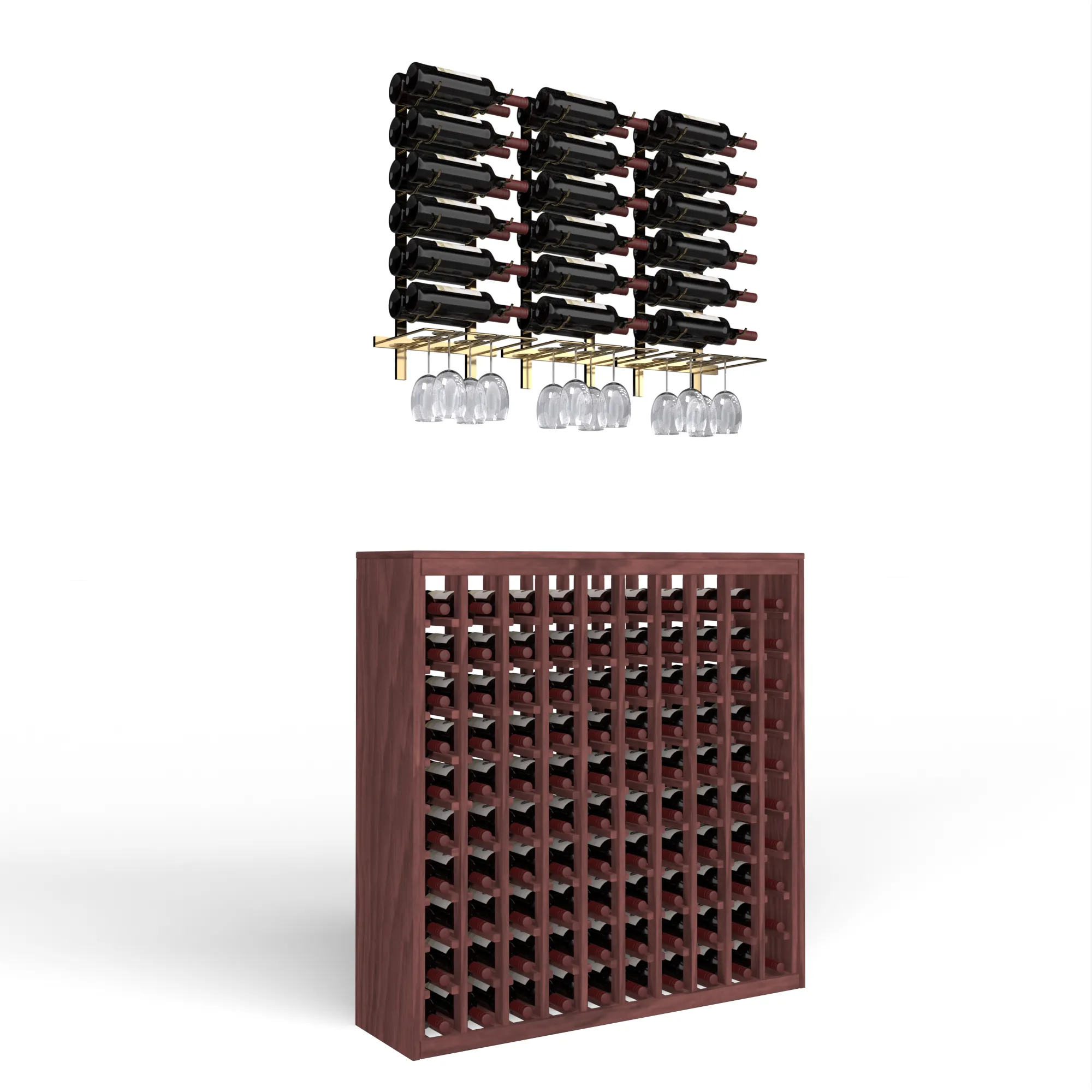 Wine Room Essentials Bundle - 100 Bottle Deluxe x W Series Racks in Golden Bronze Metal