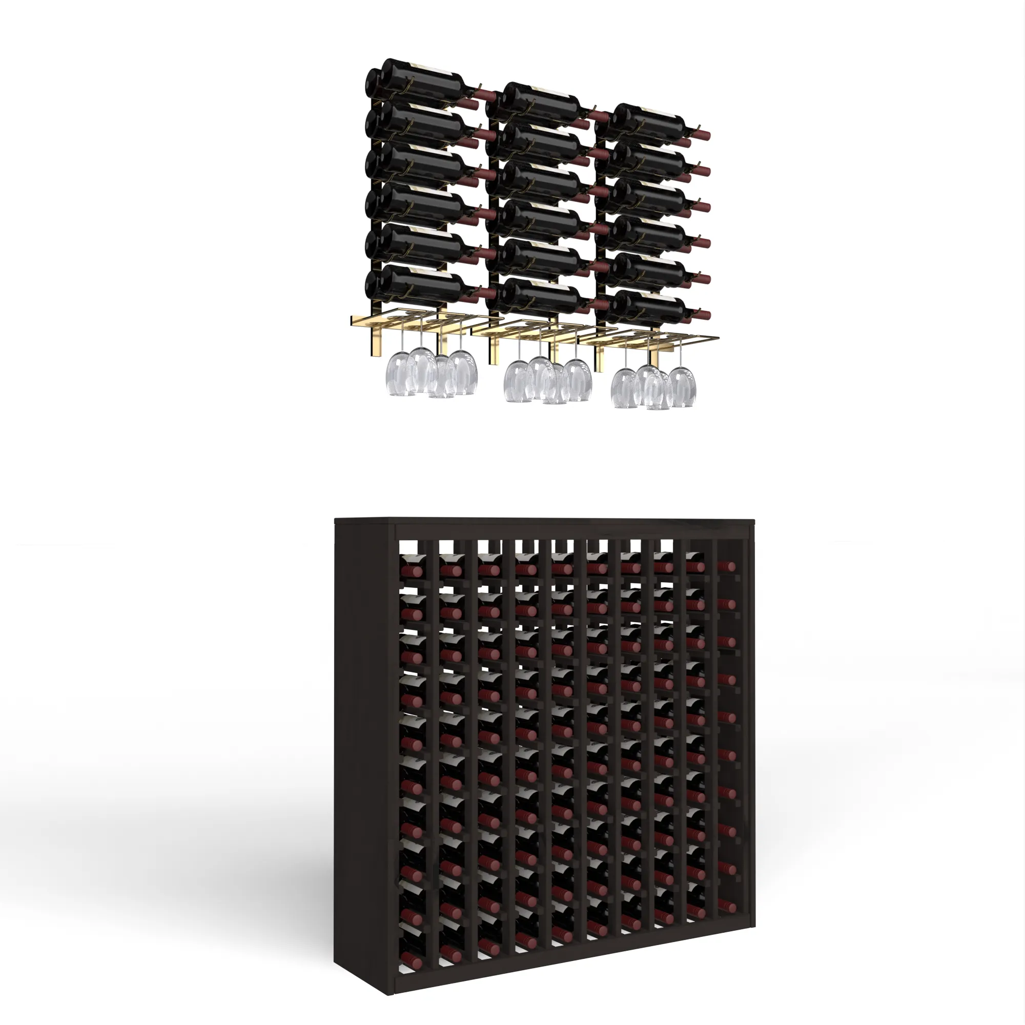 Wine Room Essentials Bundle - 100 Bottle Deluxe x W Series Racks in Golden Bronze Metal