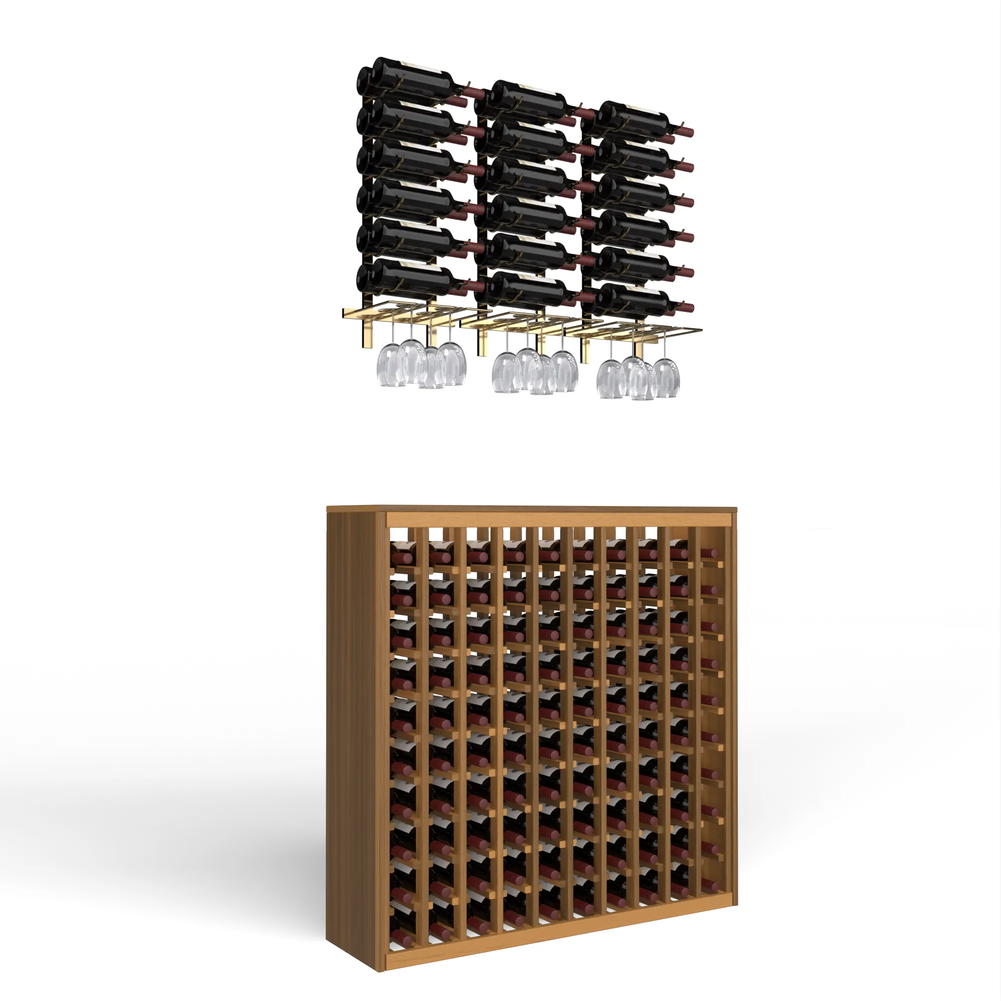 Wine Room Essentials Bundle - 100 Bottle Deluxe x W Series Racks in Golden Bronze Metal