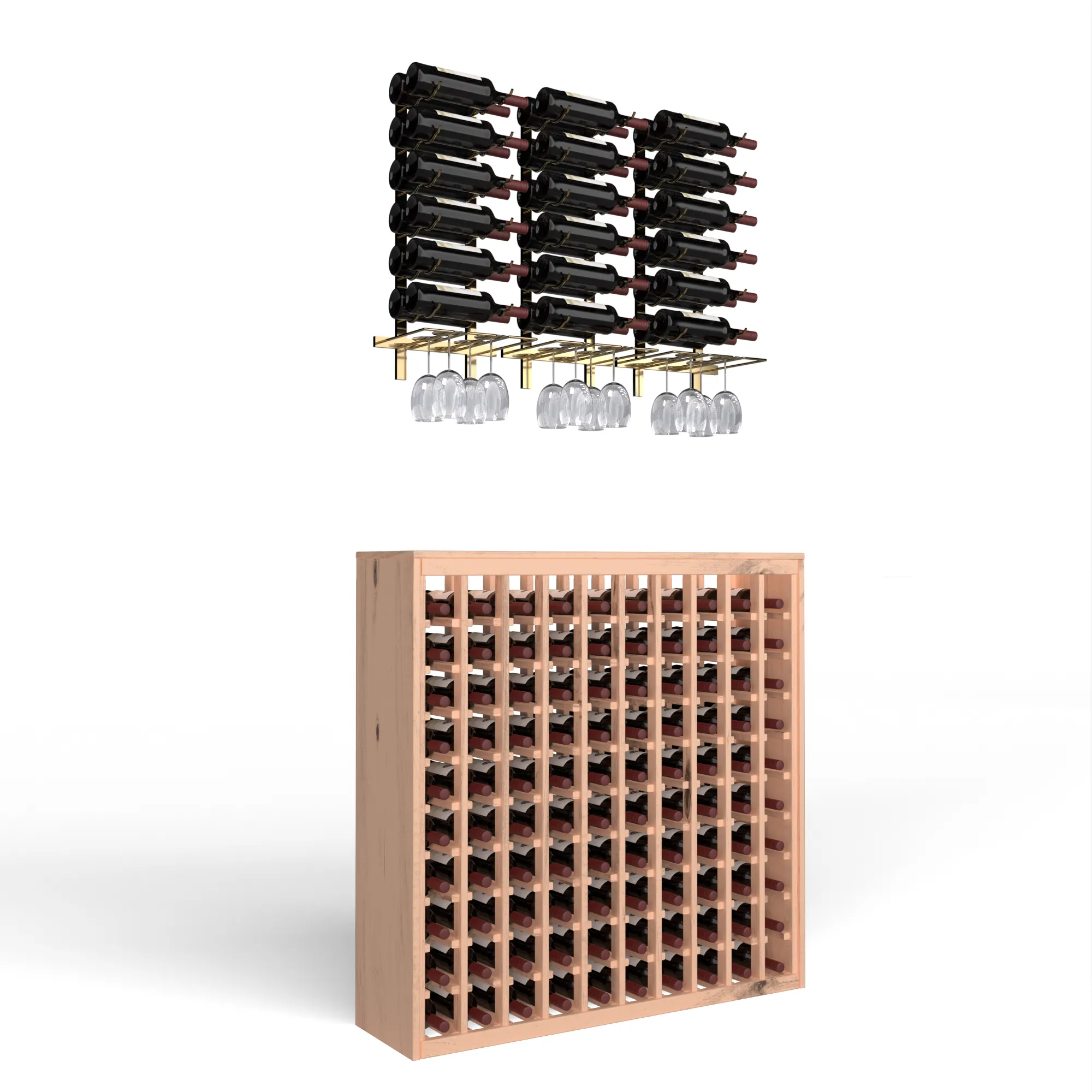 Wine Room Essentials Bundle - 100 Bottle Deluxe x W Series Racks in Golden Bronze Metal