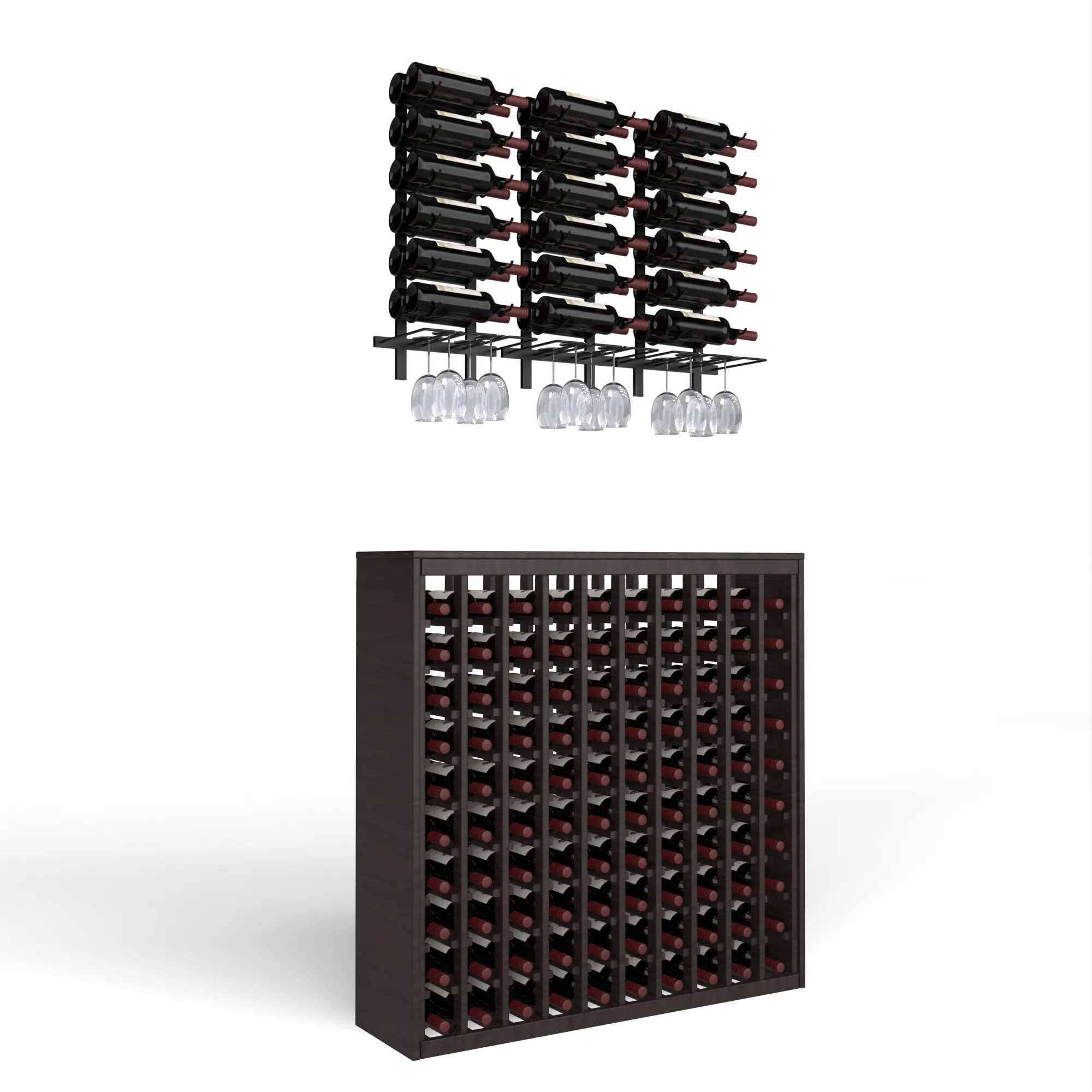 Wine Room Essentials Bundle - 100 Bottle Deluxe x W Series Racks in Matte Black Metal