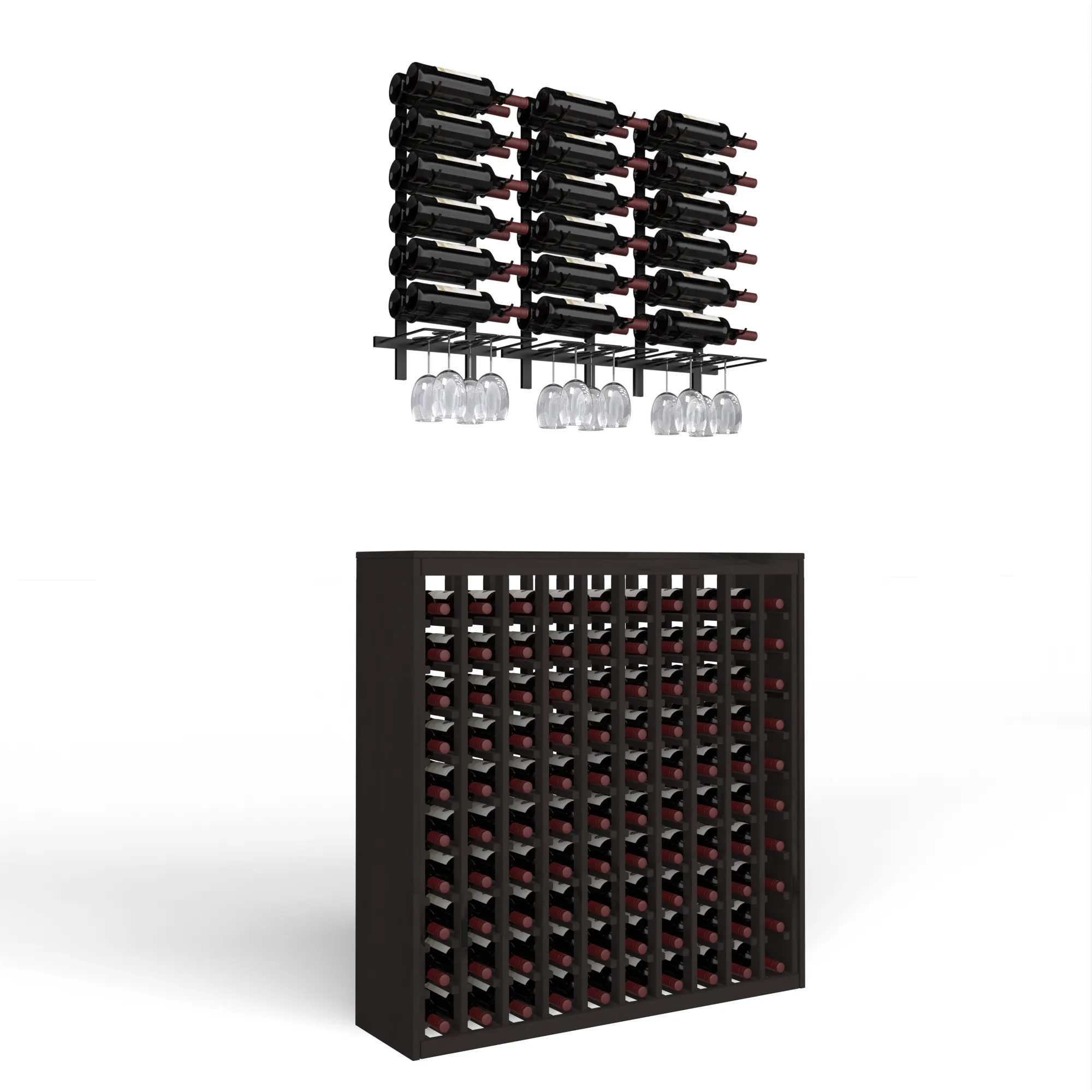 Wine Room Essentials Bundle - 100 Bottle Deluxe x W Series Racks in Matte Black Metal