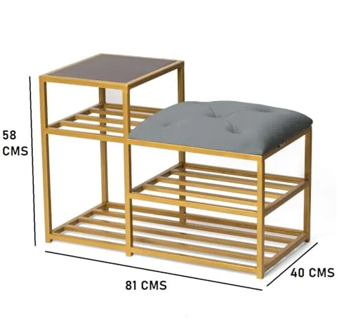 WOODBURY TREE Multifunctional Shoe Rack with Seat and Side Table – Elegant Storage Solution for Home & Office (Grey)