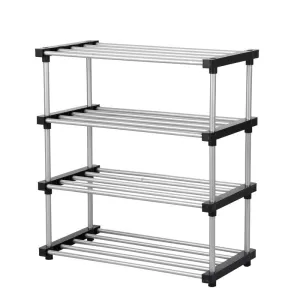 YMRR® Premium Metal Stackable Shoe Rack - 4 Shelf Organizer | Portable & Durable, Easy Assembly | Space-Saving Design - Black